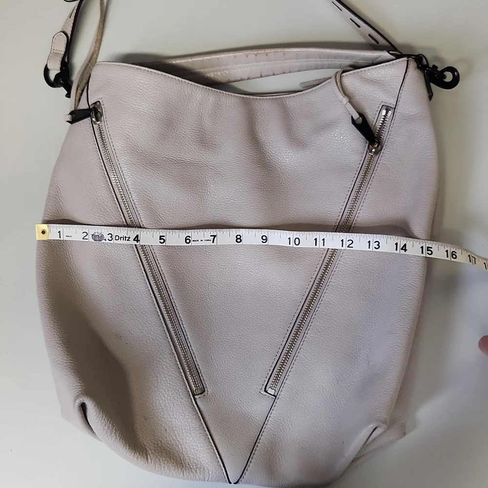 Rebecca Minkoff Gray‎ Leather Hobo Bag Fringe Detail Adjustable Strap
